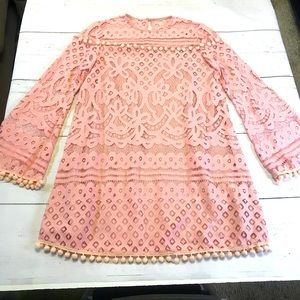 Shein pink blush crochet Pom-Pom trim dress medium
